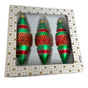 Vintage West German Jewel Drop Multicolor Ornaments Lattice Design Set of 3